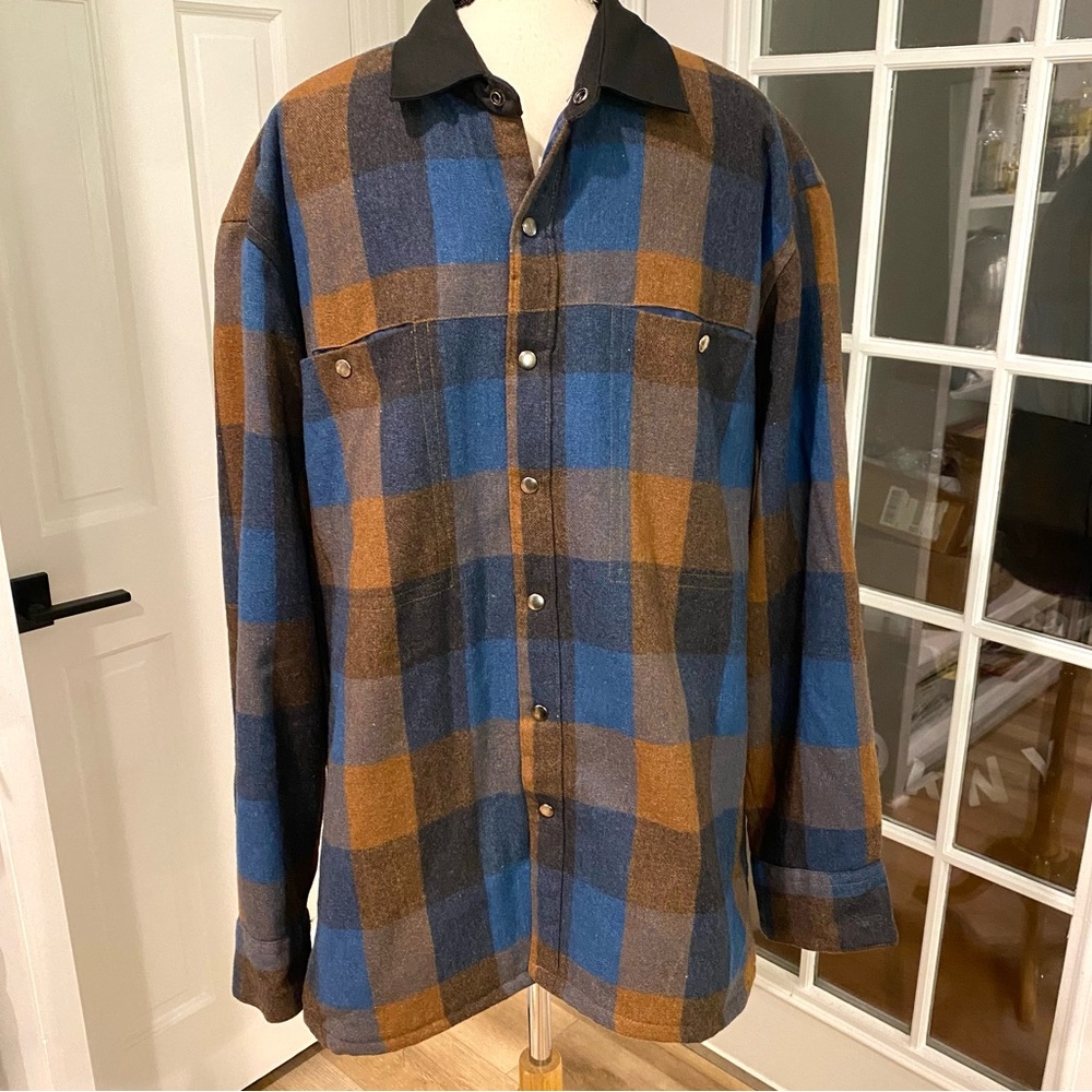 🔥 VTG Plaid Shacket Quilted Wool Men’s Chore Jacket L SIM Sportswear Vintage